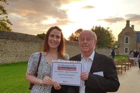 Sophie Good, museum officer, and Roderick Viveash, volunteer museum curator, with the Highly Commended Award for its ‘Borough Hill and its History’ exhibition at the Northamptonshire Heritage Forum Awards.