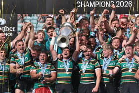George Furbank lifted the Gallagher PREM trophy in his final game for Saints (photo by David Rogers/Getty Images)