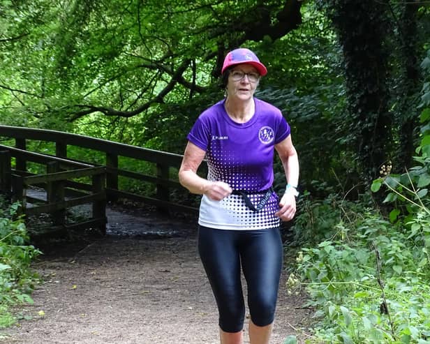 Karen Balloch, the Daventry parkrun co-event director, pictured at her 100th event.