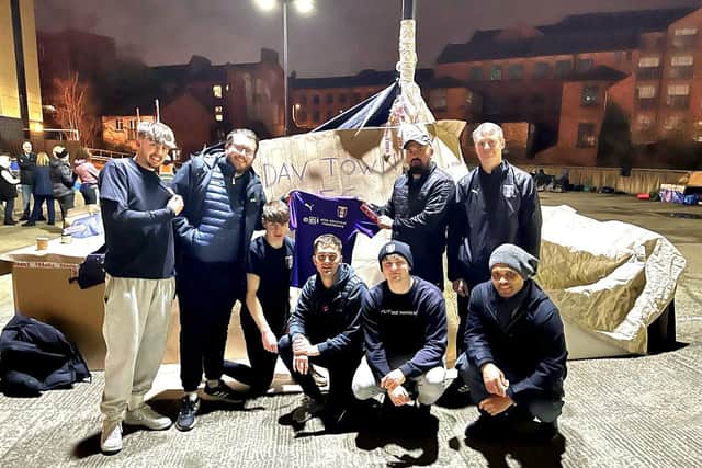 Daventry Town Football Club's Hobbs players raised £1,500 for the Northampton Hope Centre’s biggest fundraiser event after they camped in a Northampton town centre parking lot.