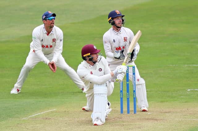 Rob Keogh hits out on his way to 22 for Northants at Chelmsford (Picture: Peter Short)
