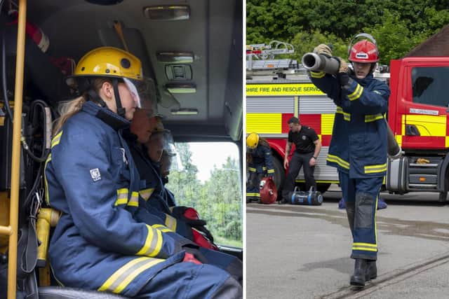 Students from Moulton College are put through their paces by firefighters
