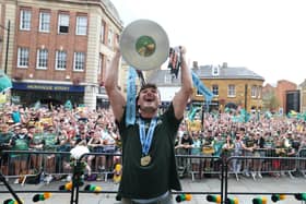 George Furbank at Saints' title parade on Sunday afternoon (photo by David Rogers/Getty Images)