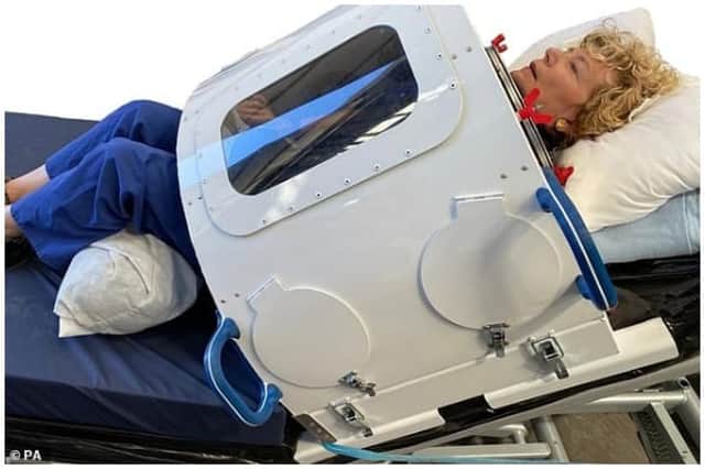 The device is a negative pressure ventilator which works by lowering the pressure outside the body (Photo: PA)