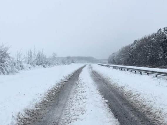 The A14 has been closed for several hours because of the snow. Picture courtesy of Northamptonshire Police.