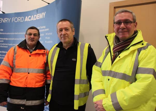 DDC Health and Safety Inspectors Simon Watson (left) and Des Hillier (right) with (centre) Bruce Lange, Senior Health, Safety & Environmental Engineer at Ford Motor Company in Daventry