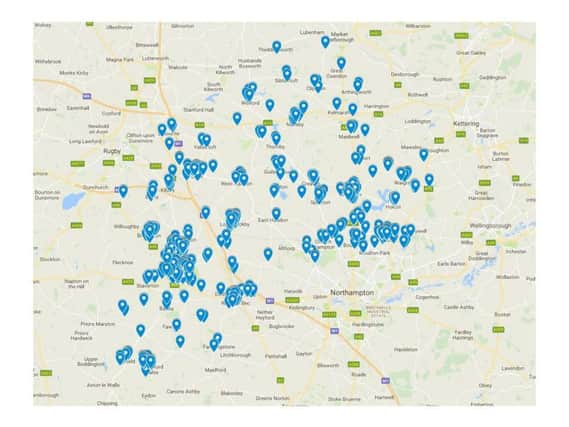 A crime map of Daventry compiled from the police statistics