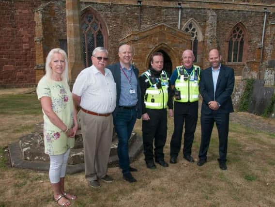 Jill Jamieson and Brian Hughes of Crick Parish Council; Stephen Mold, Police and Crime Commissioner for Northamptonshire; PCSO Duncan Cumming; PCSO Les Conopo; Steven Haddock of Prologis UK
