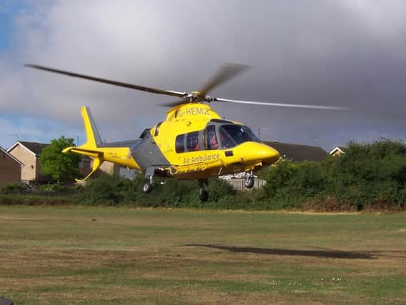 The air ambulance was called to East Haddon over the weekend following a two-vehicle collision.