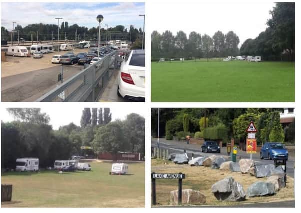 Travellers sites in Northampton and Kettering this year. In Kettering, the council has resorted to placing large rocks around the Northampton Road fields to prevent them from gaining access (bottom right). NNL-180919-143550005
