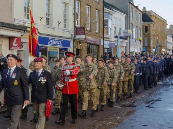 Members of the Armed Forces parade down Daventry High Street (Photo: Adrian Bonnington)