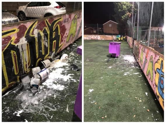 Vandals damaged Eynesbury Rovers' ground and have caused tonight's postponement (Picture courtesy of Eynesbury Rovers' Twitter @Eynesbury_FC)