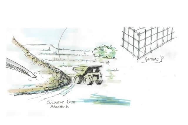 A quarry also inspired the design's gabion wall