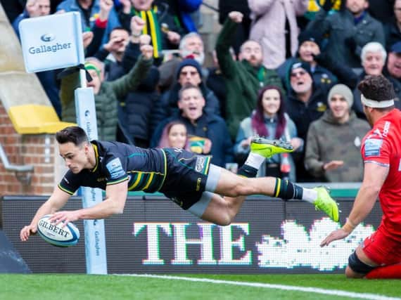 Tom Collins scored twice for Saints on a memorable afternoon at Franklin's Gardens (pictures: Kirsty Edmonds)