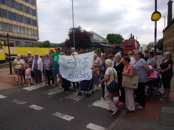 July's bus protest in Wellingborough (pic by Fred Harris).