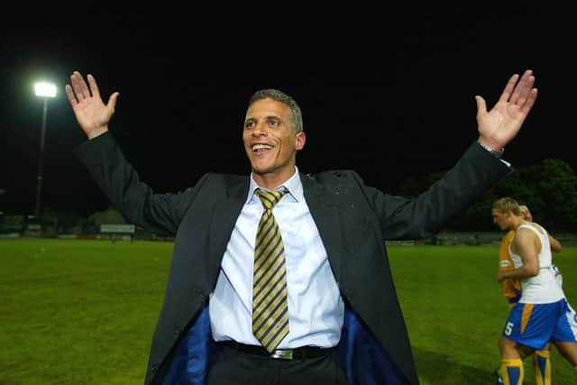Keith Curle enjoys Mansfield Town's play-off semi-final win over the Cobblers in 2004