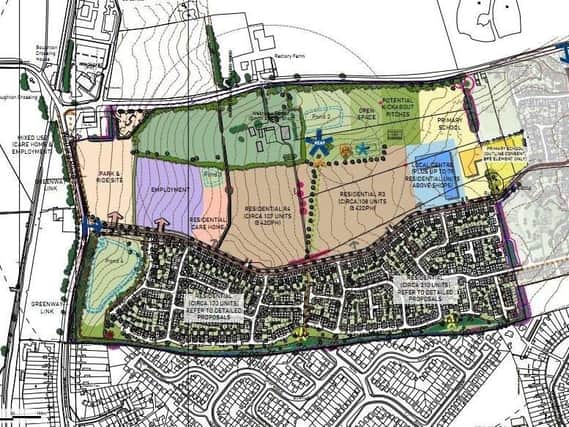 The primary school is earmarked within the Buckton Fields development (top right) but has faced delays in opening