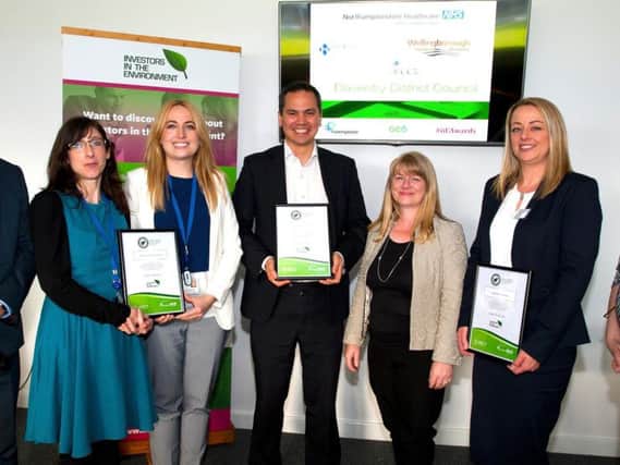 Caption: Second and third from left, Jeverly Findlay and Joely Slinn, representatives from Daventry District Council at the awards alongside other winners