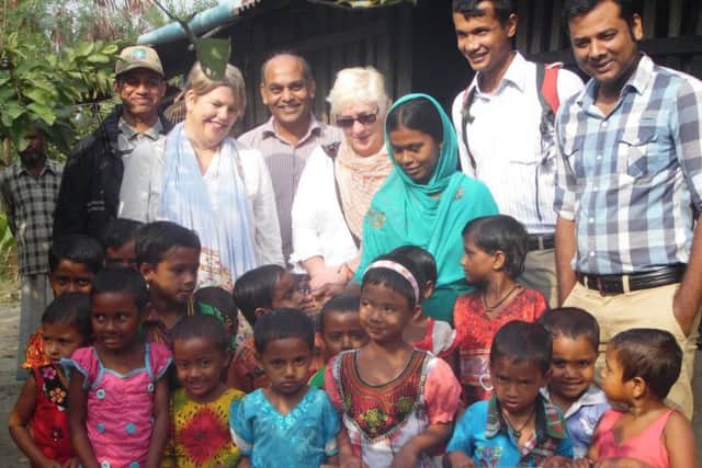 Gaynor Humphrey and Elizabeth Cochrane from Best Years at the opening of the third pre-school the Daventry firm has helped to open in Bangladesh