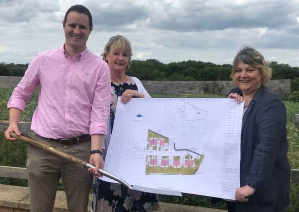 NRHA board members Bradley Swinger and Aine Cooper with Nassington Parish Council clerk Sarah Rodger at the start-on-site of Nassington.