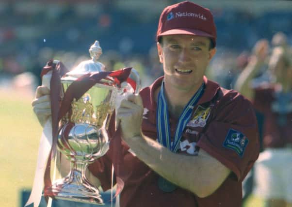 WEMBLEY WINNERS - the Cobblers' class of 2013 will be hoping to emulate John Frain and the 1997 Town team that won at Wembley in 1997