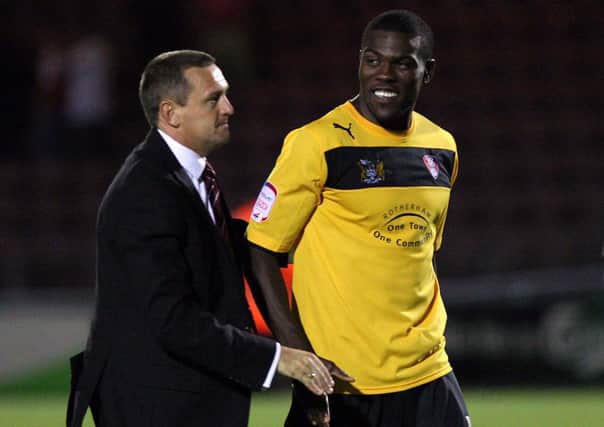 OLD PALS - Aidy Boothroyd chats to Kayode Odejayi following the Cobblers' 2-1 win over Rotherham at Sixfields in 2012