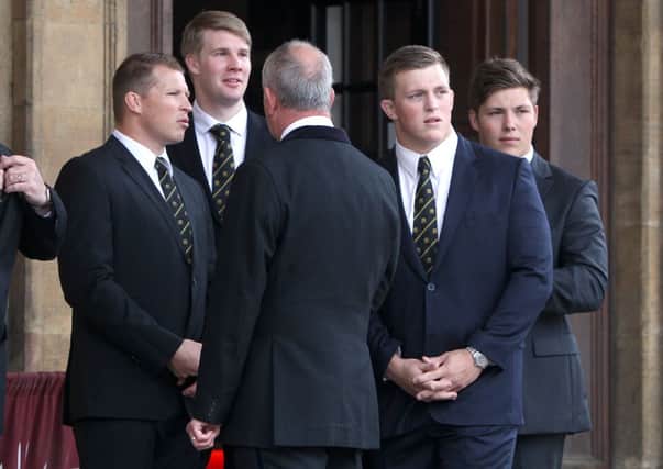 IN ATTENDANCE - Saints skipper Dylan Hartley, James Craig, Alex Waller and Ethan Waller at Leon Barwell's funeral