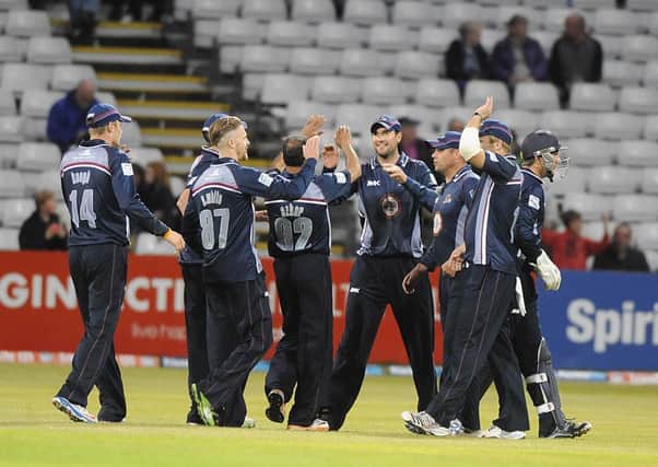 GOOD NIGHT - Steelbacks celebrate a wicket in their Friends Life t20 win over Gloucestershire last Friday