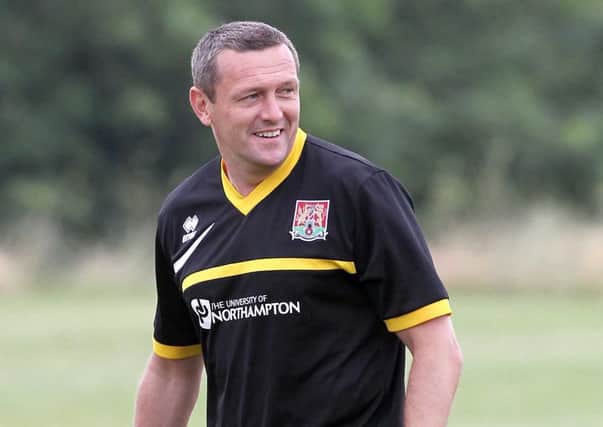 STAYING PATIENT - Aidy Boothroyd, pictured here in Cobblers training at Northampton University on Wednesday, is happy to play a waiting game