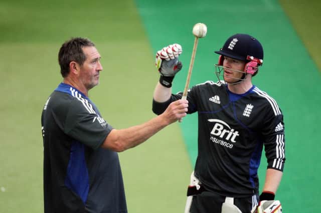 Eoin Morgan, pictured with England batting coach Graham Gooch, will captain the England Lions at Northampton this week