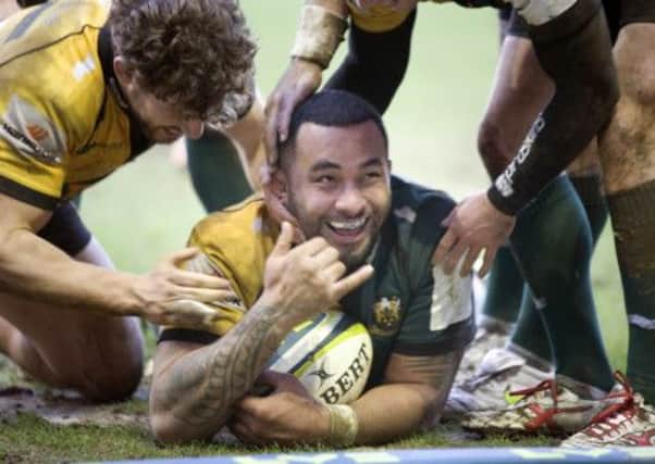 MIGHTY MANOA - Samu Manoa is all smiles after scoring one of his two tries against Saracens (picture: James Phillips)