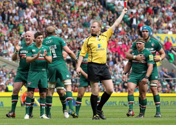 FLASHPOINT - Wayne Barnes dismissed Saints skipper Dylan Hartley in the Premiership final last May (Picture: Sharon Lucey)