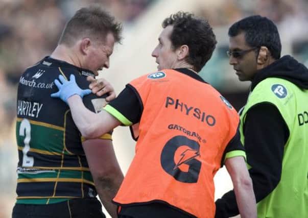 INJURY CONCERN - Dylan Hartley was forced off the field in the first half of Saturday's defeat to Leicester with a shoulder problem (Picture: Linda Dawson)