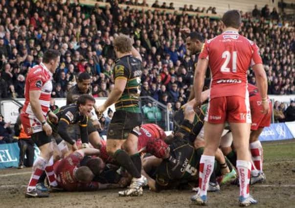 TOO STRONG - Saints power over for a try against Gloucester in the pair's Aviva Premiership meeting at Franklin's Gardens last season (Picture: Linda Dawson)