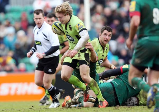 MAKING AN IMPRESSION - Joel Hodgson makes a break in the defeat to Leicester Tigers (Picture: Kirsty Edmonds)