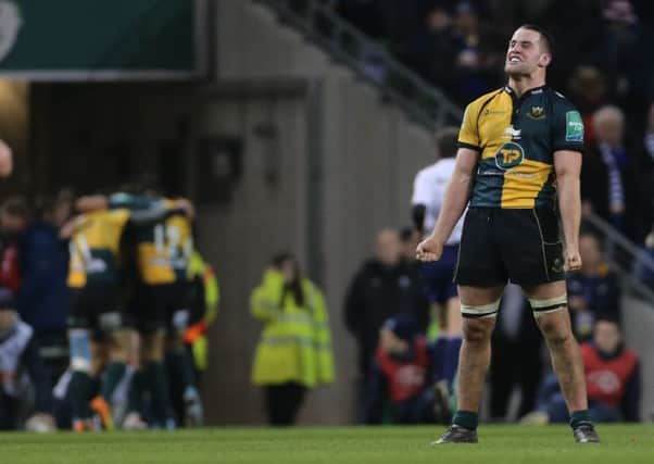 Calum Clark and Saints celebrated a stunning win at Leinster in December, 2013