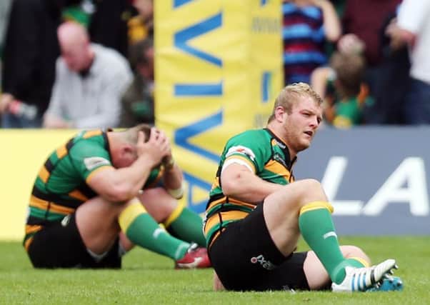 DOWN AND OUT - Mike Haywood shows his disappointment at the end of Saints' defeat to Saracens (Pictures: Kirsty Edmonds)