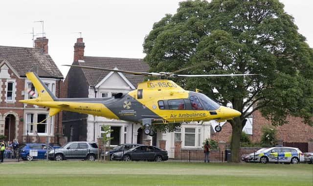 The air ambulance is currently treating a man in Daventry, who was injured at an electrical substation.
