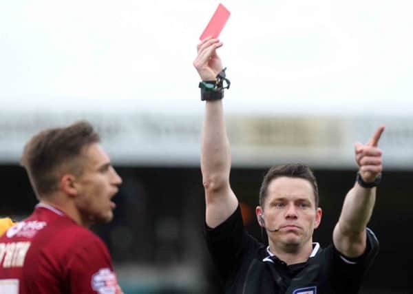 KEY MOMENT - Lawson D'Ath is sent off (Pictures: Sharon Lucey)