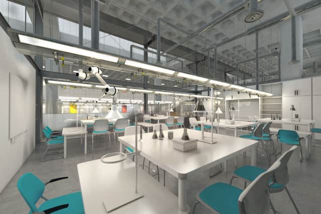 Artist's impression of the Northampton International Academy which is being built  in the former Royal Mail office on Barrack Road, Northampton. A science lab. All architects images copyright of Architecture Initiative