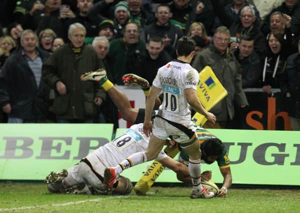Ahsee Tuala scored an eye-catching try in Saints' win against Wasps at Franklin's Gardens in March, 2015 (picture: Sharon Lucey)
