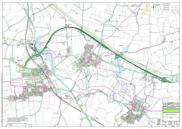 Part of the planned bypass route, showing the location of the new roundabout on the A5 north of Weedon.