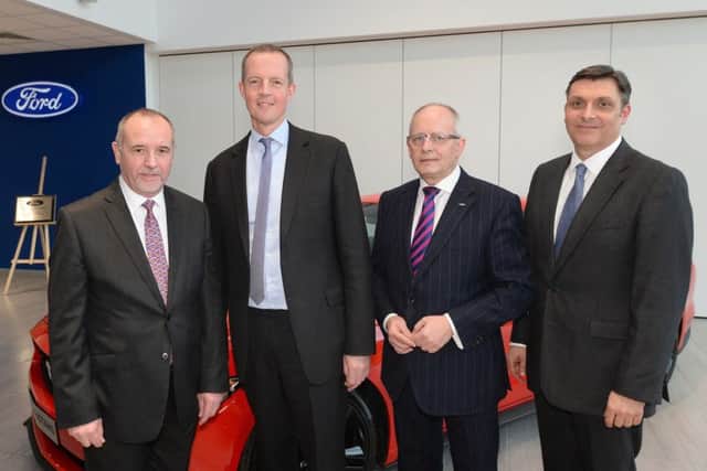 From left, Andy Blaber, manager of Daventry Parts Distribution Centre; Nick Boles MP, Skills Minister; Andy Barratt, Ford of Britain chairman and Stuart Harris, manager Henry Ford Academy.