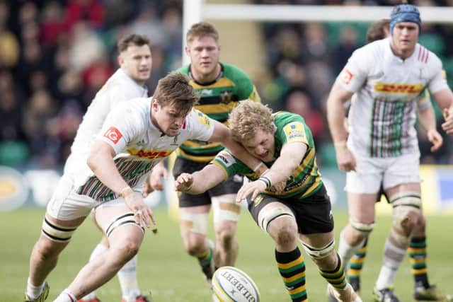 Jamie Gibson competed well for Saints but was forced off at half-time with an ankle injury