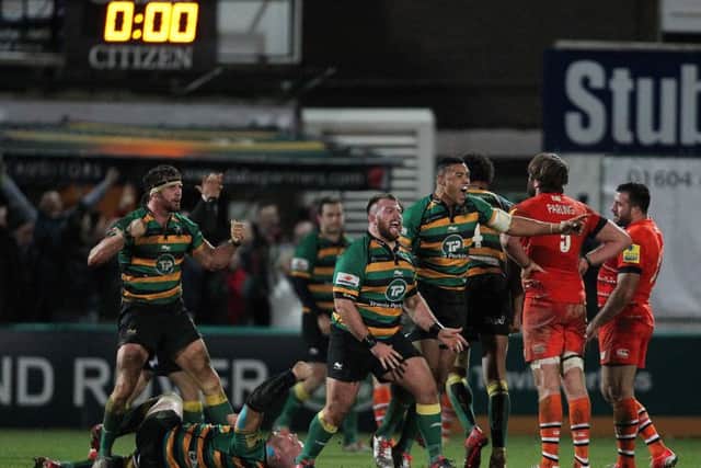 Saints defeated Leicester in December 2014, despite the dismissal of Dylan Hartley (picture: Sharon Lucey)