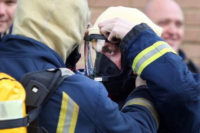 Fire crews, police officers and ambulance personnel attend a scenario created for a training exercise at Nene Park