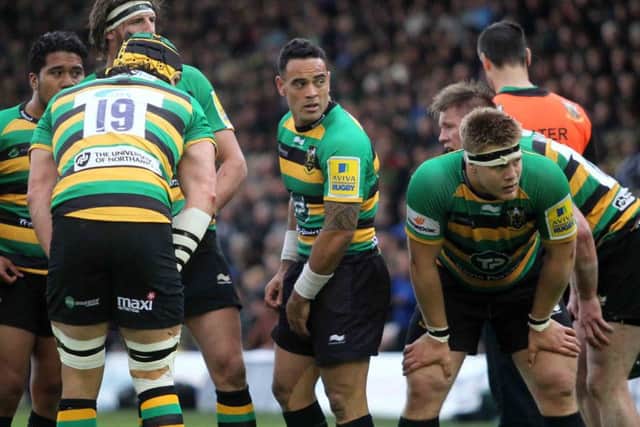 Kahn Fotuali'i (centre) was making his final appearance at Franklin's Gardens