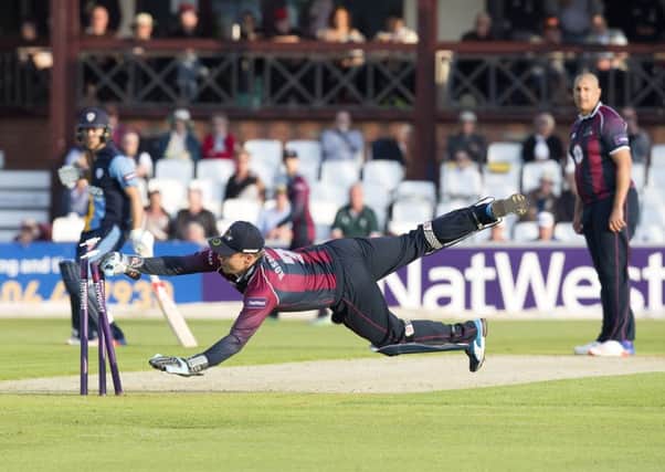 Adam Rossington attempted a run out in a dramatic game at the County Ground (pictures: Kirsty Edmonds)