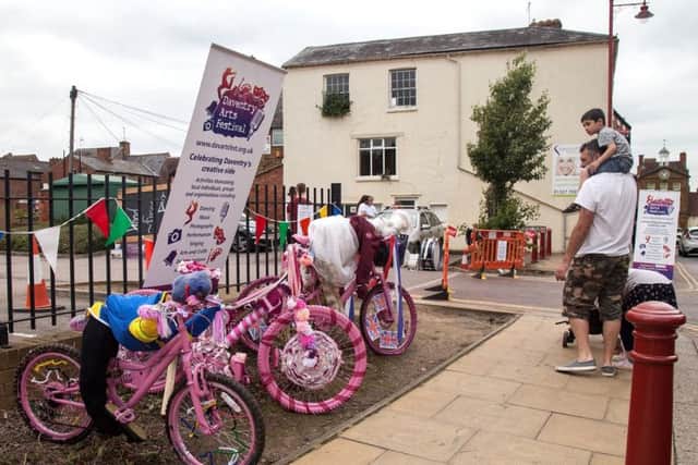 Bikes decorated as an Arts Festival project to welcome the Aviva Women's Tour cyclists to the town. Photo by Michael Green.