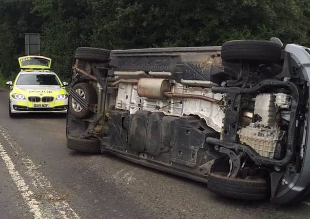 The last accident on the A428 where a car rolled and skidded along the road.